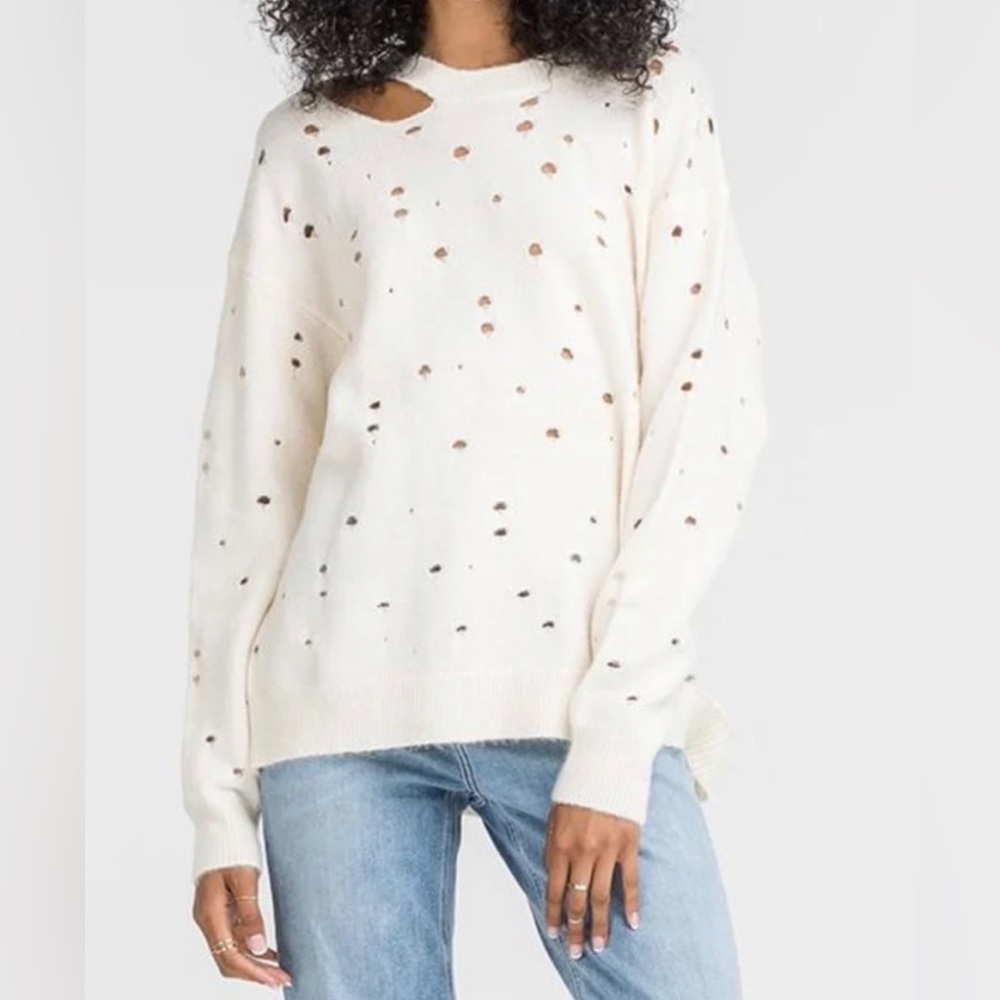 ASTR The Label Cut-Away Distressed Hole Rip Sweater Ivory Off White Size M